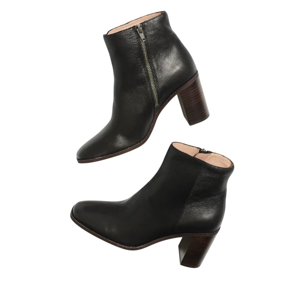Madewell The Darcy Black Leather Pointed Toe Block Heel Ankle Boots Women sz 11 - Picture 2 of 11